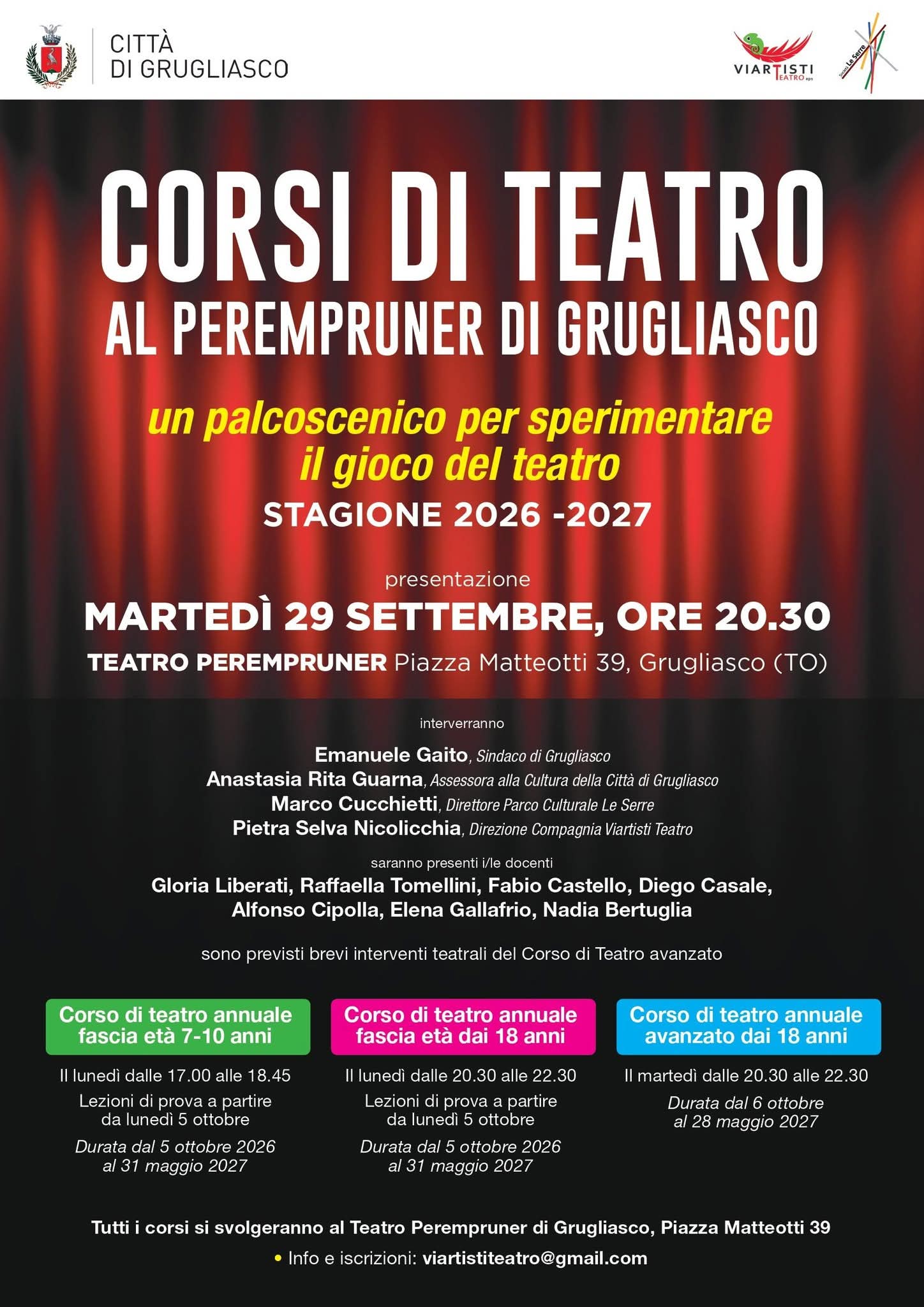 Locandina dei corsi di teatro 2026 2027